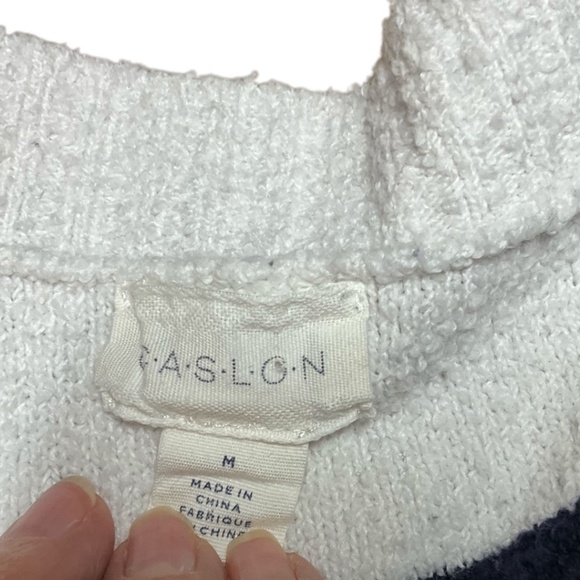 CASLON Cotton Blend Navy / Cream Stripe Vee Neck Pullover Sweater US Sz M - Picture 4 of 8